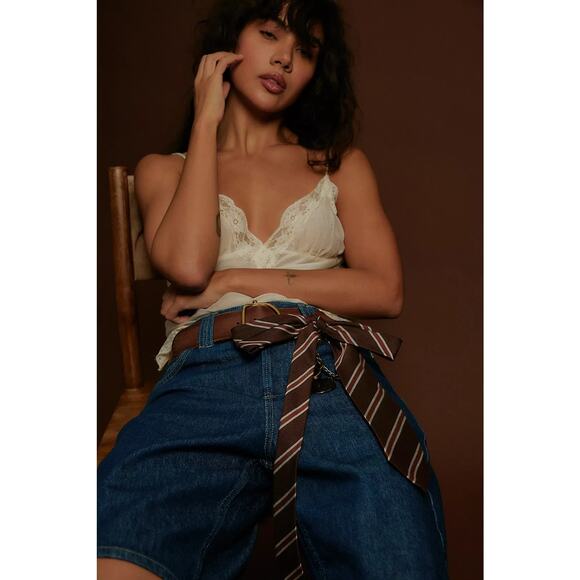 Free People Meet Me At Greenpoint Brown Striped Tie NWT Bow Purse Belt Accessory - Picture 1 of 4